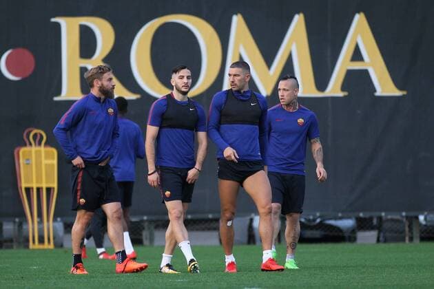 Daniele DE ROSSI, Kosta MANOLAS, Aleksandar KOLAROV, Radja NAINGGOLAN Roma 30-10-2017 Football Champions League 2017 2018 Training AS Roma Allenamenti Foto Gino Mancini Insidefoto ginoxmancini