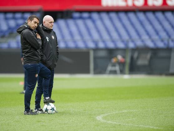 Fußball, CL, Feyenoord Rotterdam Training 31-10-2017 VOETBAL: TRAINING FEYENOORD: ROTTERDAM Giovanni van Bronckhorst, coach Feyenoord , Jan Wouters Foto: SCS Michel Utrecht xVIxVIxImagesx xSoenarxChamidxsportfotografiexIVx 9170907