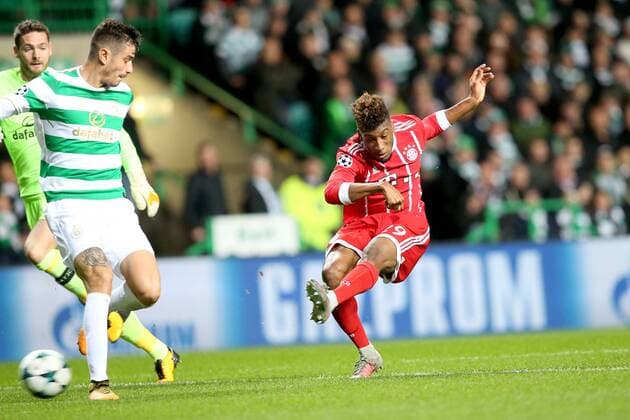 Themen der Woche - SPORT Bilder des Tages - SPORT Nir Bitton ( Celtic Glasgow 6 ) Kingsley Coman (FC Bayern Muenchen 29) beim Torschuss zum 0:1, Celtic Glasgow vs FC Bayern Muenchen, Champions League, Fussball, 31.10.2017, Glasgow Copyright: xLanger Eibner-Pressefotox EP_HLR