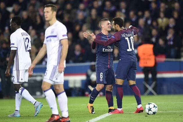 joie des joueurs du PSG apres le but de VERRATTI Marco PSG FOOTBALL PSG vs Anderlecht Ligue des Champions 31 10 2017 JBAutissier Panoramic 