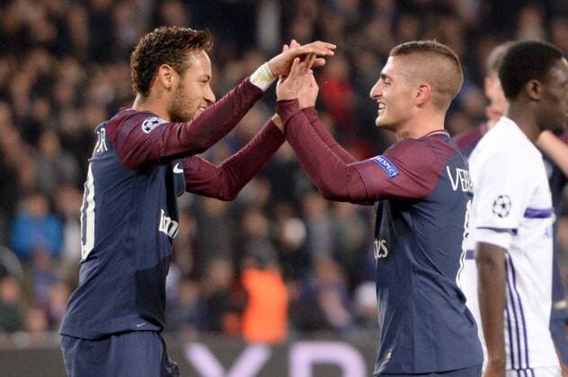 10 NEYMAR JR psg 06 MARCO VERRATTI psg JOIE FOOTBALL Paris SG vs Anderlecht Ligue des Champions 31 10 2017 AnthonyBIBARD FEP Panoramic 