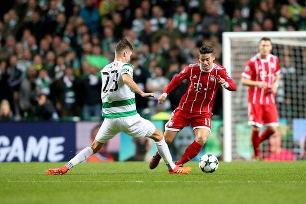 Mikael Lustig ( Celtic Glasgow 23 ) James Rodriguez (FC Bayern Muenchen 11), Celtic Glasgow vs FC Bayern Muenchen, Champions League, Fussball, 31.10.2017, Glasgow Copyright: xLanger Eibner-Pressefotox EP_HLR