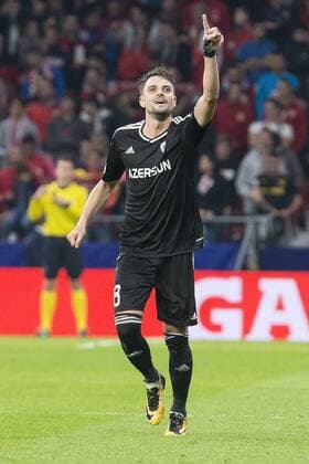 Qarabag Michel celebrating a goal during UEFA Champions League match between FK Qarabag and Atletico de Madrid at Wanda Metropolitano in Madrid, Spain. October 31, 2017.  (20171031029)