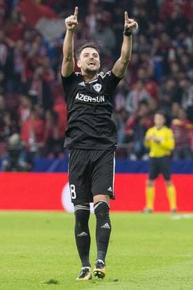 Qarabag Michel celebrating a goal during UEFA Champions League match between FK Qarabag and Atletico de Madrid at Wanda Metropolitano in Madrid, Spain. October 31, 2017.  (20171031030)