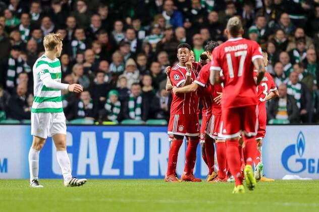 Glasgow, Scotland 31.10.2017, UEFA Champions League - 2017 18 Season, Gruppenphase - Gruppe B -4. Spieltag, Celtic Glasgow - FC Bayern Muenchen, Tor zum 0:1 Torschuetze Kingsley Coman (FCB) wird bejubelt ( DeFodi048