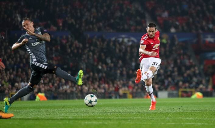 Football - 2017 2018 UEFA Champions League - Group A: Manchester United ManU vs. S.L. Benfica Nemanja Matic of Manchester United scores at Old Trafford COLORSPORT LYNNE CAMERON 