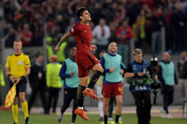 Esultanza dopo il gol di Diego Perotti Roma. Goal celebration. Roma 31-10-2017 Stadio Olimpico Champions League, Fase a gironi. AS Roma - Chelsea Foto Antonietta Baldassarre Insidefoto AntoxBaldassarre