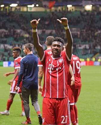 31.10.2017, Fussball UEFA Champions League 2017 2018, Gruppenphase, 4.Spieltag, Celtic Glasgow - FC Bayern München, im Celtic-Park Stadion Glasgow, Schottland. Schlussjubel: David Alaba (FC Bayern München).