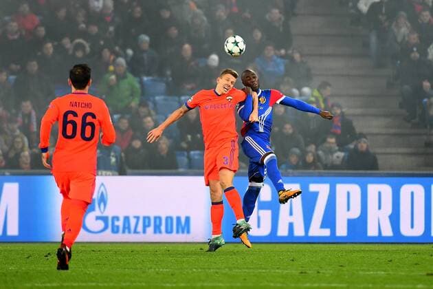 31st October 2017, St Jakob-Park, Basel, Switzerland; UEFA Champions League, FC Basel versus CSKA Moscow; Eder Alvarez Balanta of FC Basel challenges Pontus Wernbloom of CSKA Moscow for the ball  ActionPlus11946798