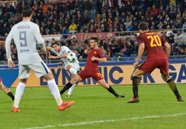 October 31, 2017 - Rome, Italy - Alessandro Florenzi and Marcos Alonso during the Champions League football match A.S. Roma vs Chelsea Football Club at the Olympic Stadium in Rome, on october 31, 2017. AS Roma v Chelsea FC - UEFA Champions League  - ZUMAn230 20171031_zaa_n230_395 Copyright: xSilviaxLorex