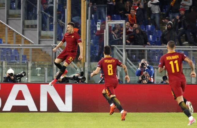 Italy: Roma beats Chelsea during the Champions League Rom s Stephan El Shaarawy, left, celebrates after scoring during the Champions League Group C soccer match between Roma and Chelsea at the Olympic stadium Rome Italy  RiccardoxDexLucax xPacificxPress