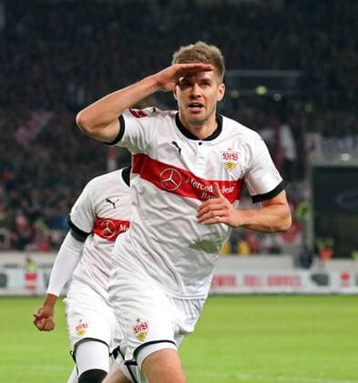 VfB Stuttgart - SC Freiburg Deutschland, Stuttgart, 29.10.2017, Fussball, Bundesliga, Saison 2017 2018, 10. Spieltag, VfB Stuttgart - SC Freiburg: Simon Terodde (VfB Stuttgart); Jubel Tor 3:0 Terodde.