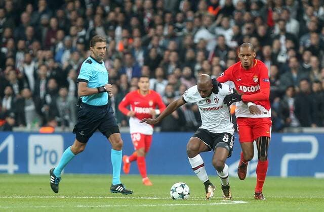Fabinho of Monaco and Ryan Babel of Besiktas during Besiktas vs. Monaco UEFA Champions League game at Vodafone Park, Istanbul, November 1st, 2017.  Copyright: TolgaxAdanali 15844135