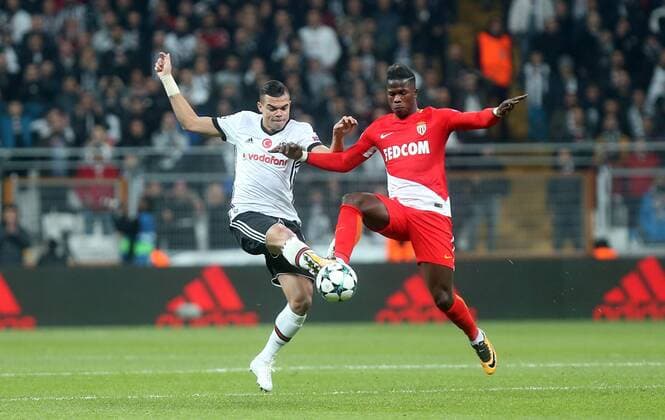 Pepe of Besiktas and Keita Balde of Monaco during Besiktas vs. Monaco UEFA Champions League game at Vodafone Park, Istanbul, November 1st, 2017.  Copyright: TolgaxAdanali 15844146