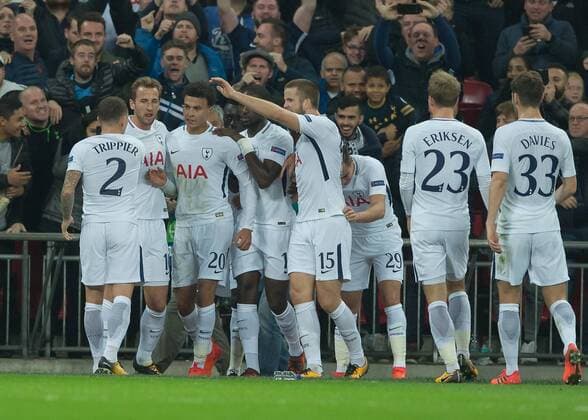 Dele Alli of Tottenham Hotspur celebrates scoring the opening goal during the UEFA Champions League group H match between Tottenham Hotspur and Real Madrid at Wembley Stadium, London, England on 1 November 2017. Copyright: xVincexMignottx 17460002
