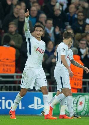 Dele Alli of Tottenham Hotspur celebrates scoring the opening goal during the UEFA Champions League group H match between Tottenham Hotspur and Real Madrid at Wembley Stadium, London, England on 1 November 2017. Copyright: xVincexMignottx 17460007