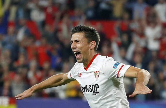 Sevilla s Clement Lenglet (R) jubilates a goal during the UEFA Champions League 4th round groups phase match between Sevilla and Spartak Moscow at the Sanchez Pizjuan stadium in Seville, Andalusia, Spain, 01 November 2017. Sevilla vs. Spartak Moscow !ACHTUNG: NUR REDAKTIONELLE NUTZUNG!  Copyright: xJULIOxMUÑOZx SEV008 20171101-636451687366172209
