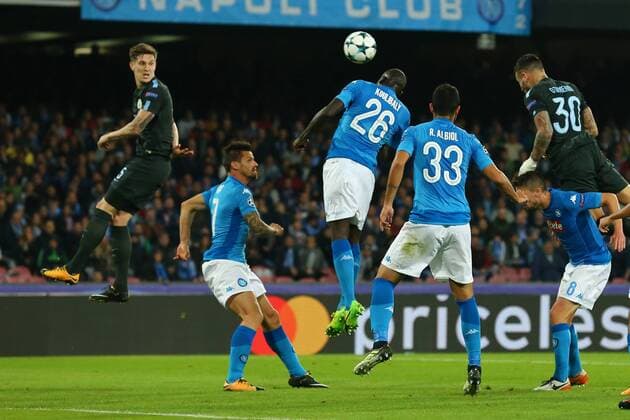 Gol di Nicolas Otamendi Manchester City goal celebration Napoli 01-11-2017 Stadio San Paolo Football Calcio UEFA Champions League 2017 2018 Napoli - Manchester City Group F Foto Cesare Purini Insidefoto cesarexpurini