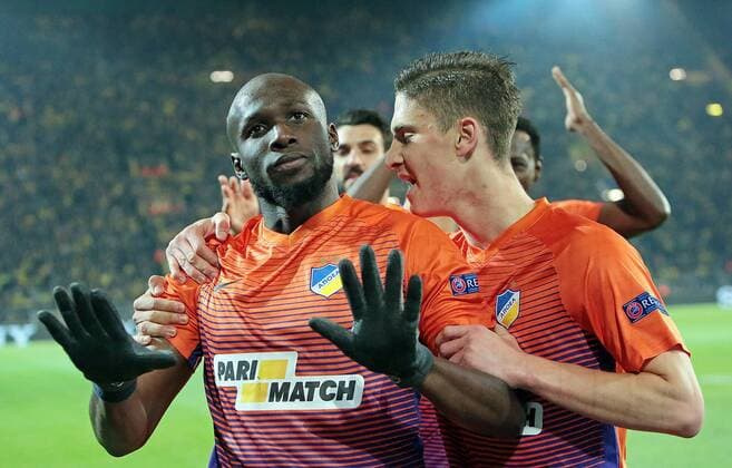01.11.2017, xovx, Fussball Champions League, Borussia Dortmund - APOEL Nikosia, emspor, Jubel, Torjubel, Goal celebration, celebrate the goal bei Mickael Pote (APOEL Nikosia) nach dem Tor zum 1:1, Aktion. Dortmund