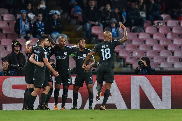 Nicolas Otamendi of Manchester City celebrates scoring first goal during the UEFA Champions League group F match between Napoli and Manchester City at Stadio San Paolo Naples Italy on 1 November 2017 Photo by Giuseppe Maffia  xGiuseppexMaffiax xUKSPx AFP7x xNapolixvxManchesterxCity,xItaly,xNovx1thx2017x