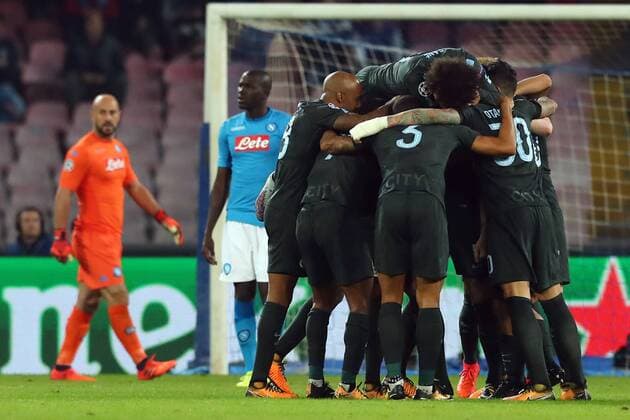 Esultanza dopo il gol di John Stones Manchester City goal celebration Napoli 01-11-2017 Stadio San Paolo Football Calcio UEFA Champions League 2017 2018 Napoli - Manchester City Group F Foto Cesare Purini Insidefoto cesarexpurini
