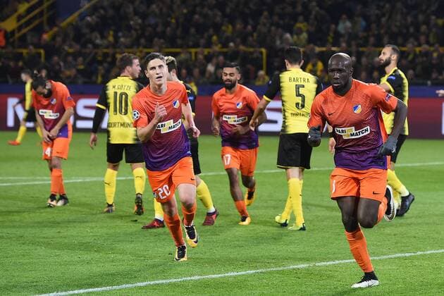 Fußball Champions League Gruppenphase Borussia Dortmund - APOEL Nikosia am 01.11.2017 im Signal Iduna Park in Dortmund Torjubel zum 1:1 durch Mickael Pote ( Nikosia )