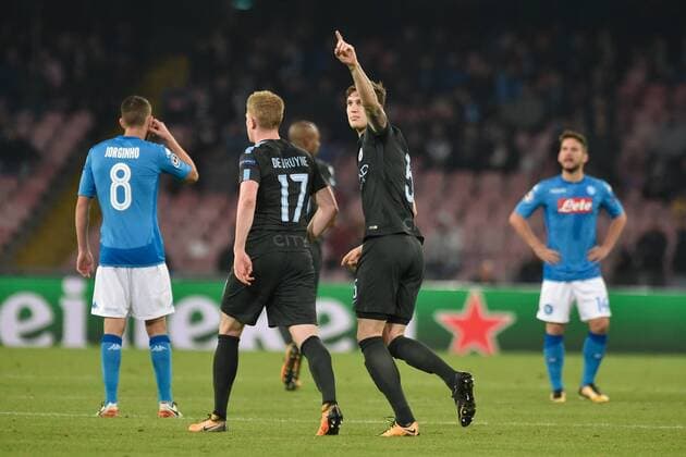 John Stones of Manchester City celebrates scoring second goal during the UEFA Champions League group F match between Napoli and Manchester City at Stadio San Paolo, Naples, Italy on 1 November 2017. Copyright: xGiuseppexMaffiax 17480050