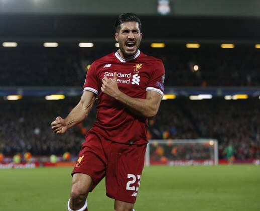 Emre Can of Liverpool celebrates during the Champions League Group E match at Anfield Stadium, Liverpool. Picture date: November 1st 2017. Picture credit should read: Andrew Yates Sportimage EDITORIAL USE ONLY. No use with unauthorised audio, video, data, fixture lists, club league logos or live services. Online in-match use limited to 120 images, no video emulation. No use in betting, games or single club league player publications.