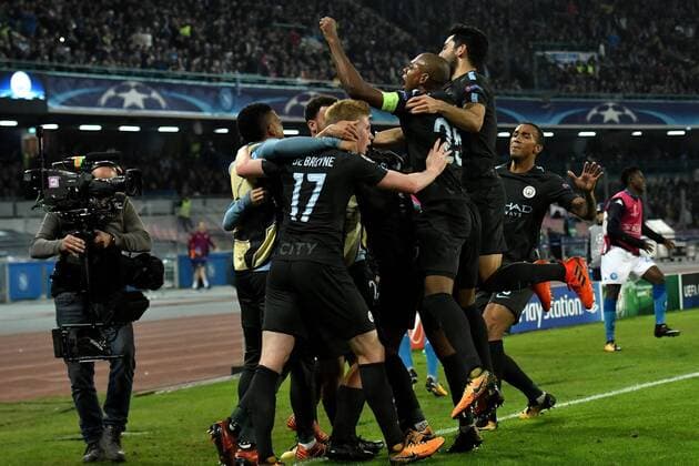 Esultanza Gol Sergio Aguero Manchester 2-3 Goal celebration Napoli 01-11-2017 Stadio San Paolo Calcio Uefa Champions League 2017 2018 Group F Napoli - Manchester City Foto Andrea Staccioli Insidefoto andreaxstaccioli