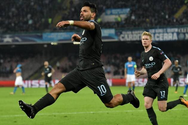 Esultanza Gol Sergio Aguero Manchester 2-3 Goal celebration Napoli 01-11-2017 Stadio San Paolo Calcio Uefa Champions League 2017 2018 Group F Napoli - Manchester City Foto Andrea Staccioli Insidefoto andreaxstaccioli