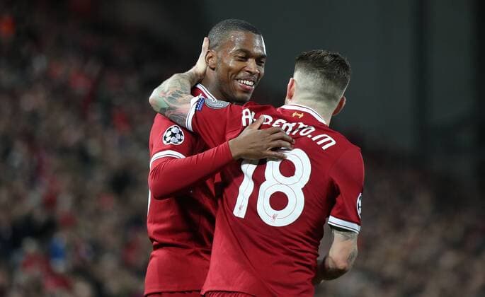 Football - 2017 2018 UEFA Champions League - Group E: Liverpool vs. NK Maribor Daniel Sturridge of Liverpool celebrates scoring at Anfield. COLORSPORT LYNNE CAMERON 