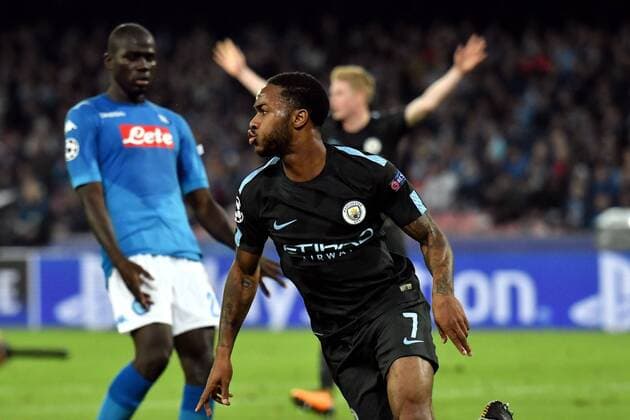 Raheem Sterling Esultanza dopo il gol Goal celebration Napoli 01-11-2017 Stadio San Paolo Calcio Uefa Champions League 2017 2018 Group F Napoli - Manchester City Foto Andrea Staccioli Insidefoto andreaxstaccioli