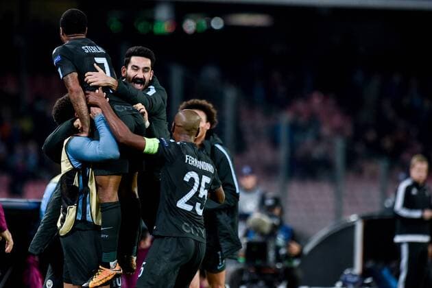 Raheem Sterling of Manchester City celebrates scoring fourth goal during the UEFA Champions League group F match between Napoli and Manchester City at Stadio San Paolo, Naples, Italy on 1 November 2017. Copyright: xGiuseppexMaffiax 17480095