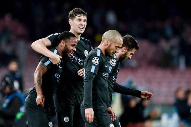 Raheem Sterling of Manchester City celebrates scoring fourth goal during the UEFA Champions League group F match between Napoli and Manchester City at Stadio San Paolo Naples Italy on 1 November 2017 Photo by Giuseppe Maffia xGiuseppexMaffiax xUKSPx AFP7x xNapolixvxManchesterxCity,xItaly,xNovx1thx2017x