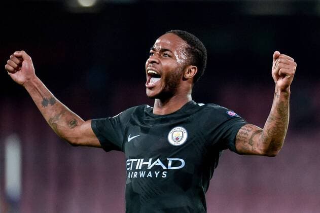 Raheem Sterling of Manchester City celebrates the victory during the UEFA Champions League group F match between Napoli and Manchester City at Stadio San Paolo Naples Italy on 1 November 2017 Photo by Giuseppe Maffia  xGiuseppexMaffiax xUKSPx AFP7x xNapolixvxManchesterxCity,xItaly,xNovx1thx2017x