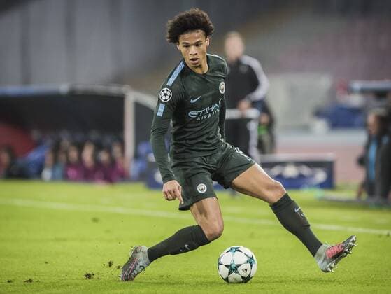1st November 2017, Stadio San Paolo, Naples, Italy; UEFA Champions League, Napoli versus Manchester City; Midfielder Leroy Sane of Manchester City in action with the ball  ActionPlus11946965