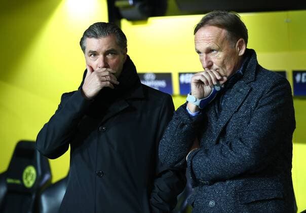 Mittwoch 01.11.2017, Saison 2017 2018, UEFA Champions League, 4. Spieltag im Dortmunder Signal Iduna Park, BVB 09 Borussia Dortmund - Apoel Nikosia, Michael Zorc (BVB, Manager) mit Hans-Joachim Watzke (BVB, CEO, Vorsitzender der Geschäftsführung), v.l.