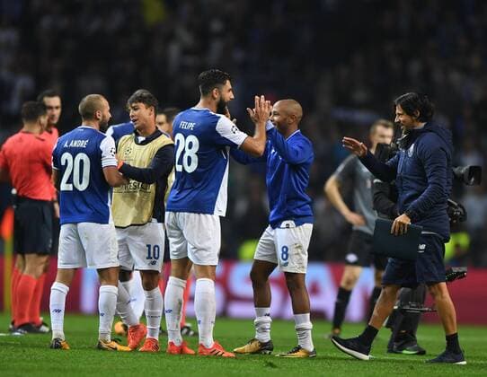 (171102) -- PORTO, Nov. 2, 2017 -- Players of Porto celebrate their victory after the Group G match between FC Porto and RB Leipzig of UEFA Champions League in Porto, Portugal on Nov. 1, 2017. Porto won 3-1.) (SP)PORTUGAL-PORTO-UEFA CHAMPIONS LEAGUE-GROUP G ZhangxLiyun 