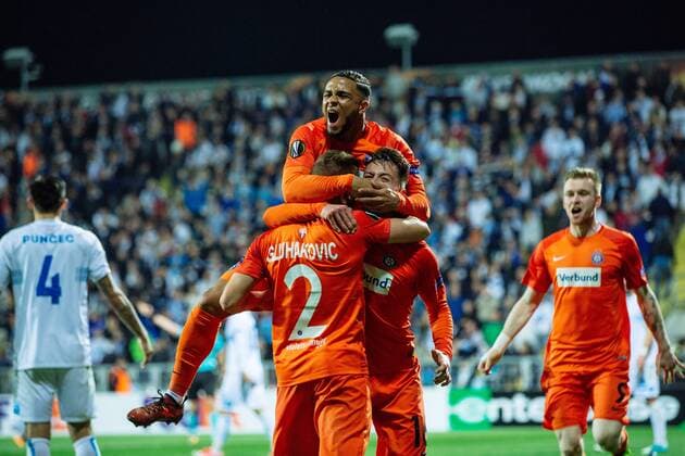 SOCCER - UEFA EL, Rijeka vs A.Wien RIJEKA,CROATIA,02.NOV.17 - SOCCER - UEFA Europa League, group stage, HNK Rijeka vs FK Austria Wien. Image shows the rejoicing of Austria Wien. GEPAxpictures xMaticxKlansek