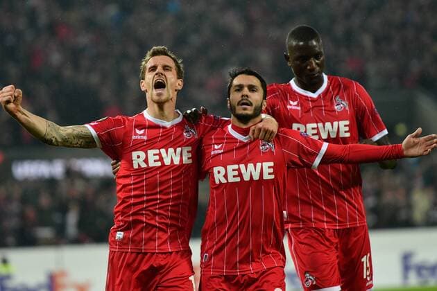 GER, 1. FC Köln (GER) vs. BATE Borisov (BLR) 02.11.2017, RheinEnergieSTADION, Köln, Europa Leaque, Gruppenphase, 4. Spieltag, GER, 1. FC Köln (GER) vs. BATE Borisov (BLR) im Bild: 1:0 für Köln durch Simon Zoller ( 11, 1.FC Koeln), Torjubel Jubel Jubellauf, Leonardo Bittencourt ( 21, 1.FC Koeln),Sehrou Guirassy ( 19, 1.FC Koeln),