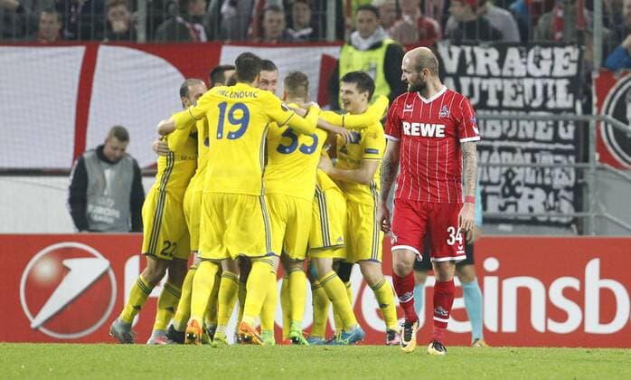 Köln, RheinEnergieStadion, 02.11.17: Konstantin Rausch (1.FC Köln) (R) enttäuscht nach dem 1:2 gegentor im Europaleague Spiel zwischen 1.FC Köln vs. BATE Baryssau in der Saison 2017 2018.