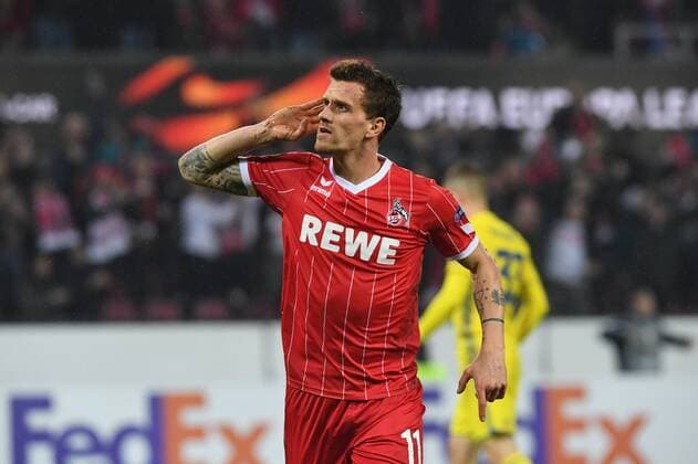 Fussball, Herren, UEFA Europa pokal , Saison 2017 2018, FC Koeln vs BATE Borisov , 03.11.2017, Rheinenergiestadion, Köln, Simon Zoller, FC Koeln, Aktion, Einzelbild,Torjubel