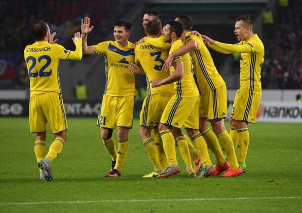 02.11.2017, xjpx, Fussball Europa League, 1.FC Koeln - BATE Baryssau, emspor v.l. Torjubel von Borisov nach dem 1:1 Ausgleich durch Nemanja Milunovic (Borisov) Koeln
