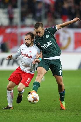 SOCCER - UEFA EL, RBS vs Konyaspor SALZBURG,AUSTRIA,02.NOV.17 - SOCCER - UEFA Europa League, group stage, Red Bull Salzburg vs Atiker Konyaspor. Image shows Andreas Ulmer (RBS) and Deni Milosevic (Konyaspor). GEPAxpictures xMathiasxMandl