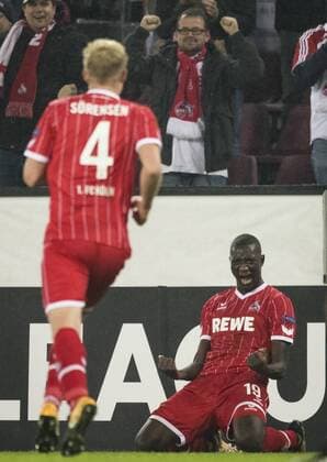 Köln, 02.11.2017 Torjubel: Sehrou Guirassy (Köln), Frederik Sörensen (Köln) 1. FC Köln - Bate Borisov