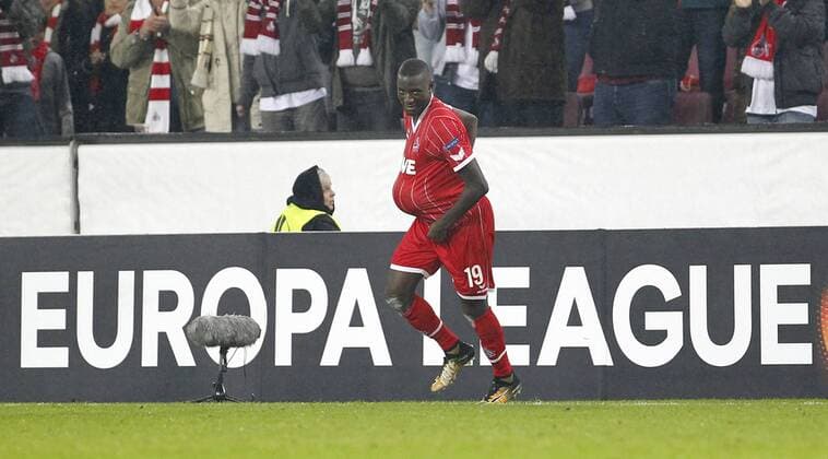Köln, RheinEnergieStadion, 02.11.17: Sehrou Guirassy (1.FC Köln) schiesst das 3:2 Tor und jubelt im Europaleague Spiel zwischen 1.FC Köln vs. BATE Baryssau in der Saison 2017 2018.