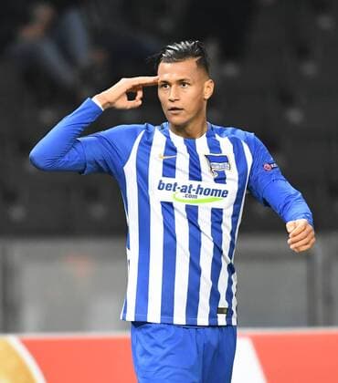 Fussball, Herren, Saison 2017 2018, UEFA Europa League (Gruppe J, 4. Spieltag), Hertha BSC - Sorja Luhansk, Davie Selke (Hertha BSC), Jubel nach Tor zum 2:0, 02.11. 2017, Copyright: xMatthiasxKochx
