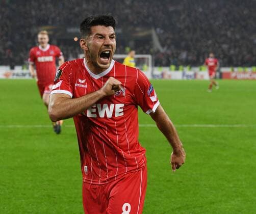 1. FC Köln - BATE Borisov 02.11.2017 Milos Jojic (Köln) jubelt nach seinem Tor zum 5:2