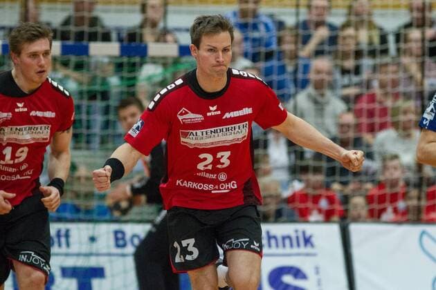 Torjubel Jens Wiese ( 23, HSG Nordhorn-Lingen) Bergischer HC vs. HSG Nordhorn-Lingen, Handball, 2. Bundesliga, 04.11.17 Solingen NRW Deutschland Klingenhalle