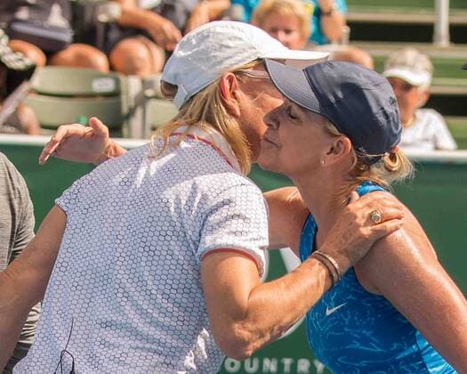 November 4, 2017 - Delkray Beach, Florida, US - Tennis legends MARTINA NAVRATILOVA and CHRIS EVERT meet in the Delray Beach Stadium and Tennis Center in Florida for the 2017 Chris Evert Raymond James Pro-Celebrity Tennis Classic. Chris Evert Charities has raised more than $23 million in an ongoing campaign for Florida s most at-risk children. 2017 Chris Evert Pro-Celebrity Ternnis Classic - ZUMAd84_ 20171104_zaf_d84_007 Copyright: xArnoldxDrapkinx